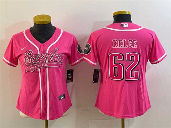 Women%27s Philadelphia Eagles #62 Jason Kelce Pink Cool Base Stitched Baseball Jersey(Run Small)